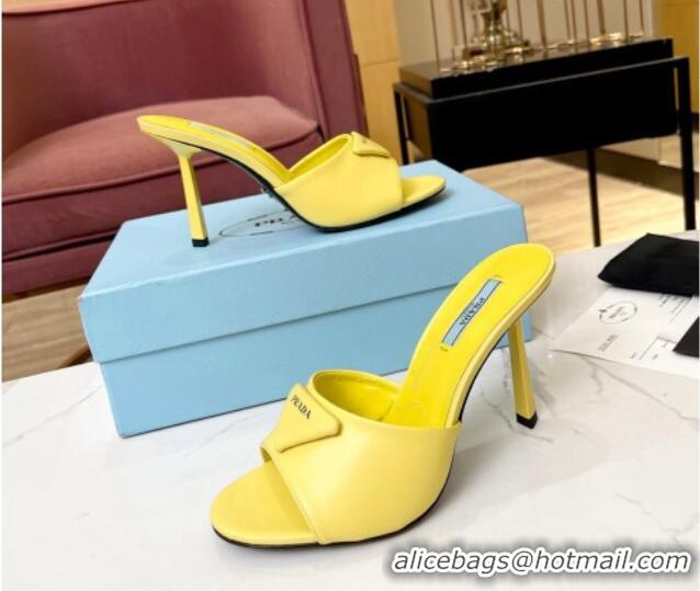 Hot Style Prada Brushed Leather Slide Sandals 9.5cm Yellow 609124