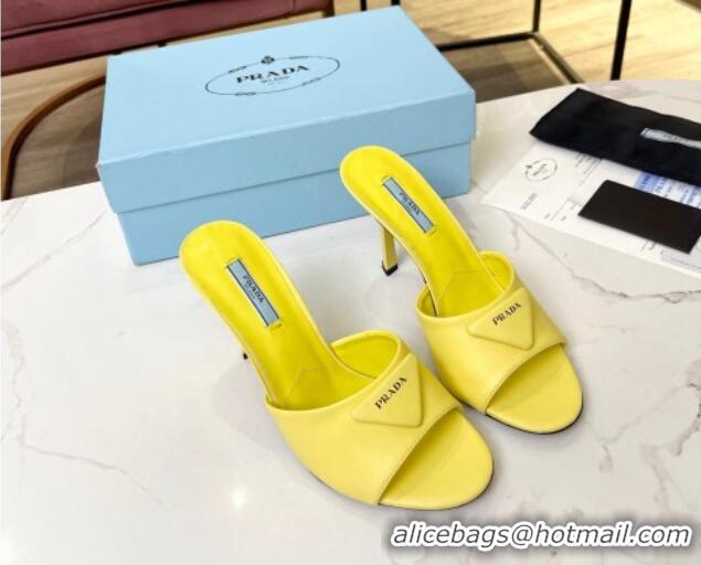 Hot Style Prada Brushed Leather Slide Sandals 9.5cm Yellow 609124