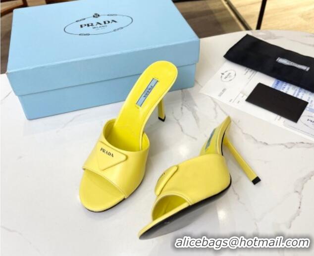 Hot Style Prada Brushed Leather Slide Sandals 9.5cm Yellow 609124