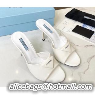 Pretty Style Prada Brushed Leather Slide Sandals 9.5cm White 609125