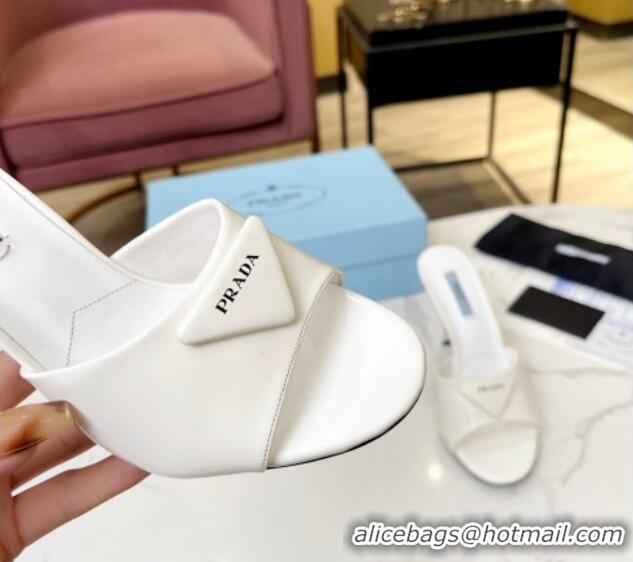 Pretty Style Prada Brushed Leather Slide Sandals 9.5cm White 609125