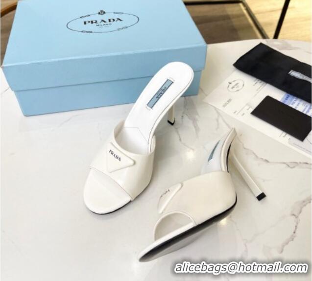 Pretty Style Prada Brushed Leather Slide Sandals 9.5cm White 609125