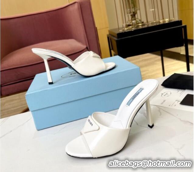 Pretty Style Prada Brushed Leather Slide Sandals 9.5cm White 609125