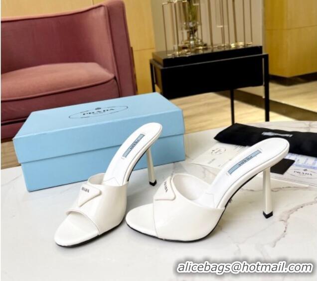 Pretty Style Prada Brushed Leather Slide Sandals 9.5cm White 609125