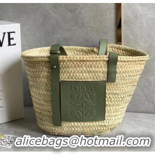 Best Design Loewe Basket Tote Bag in Palm Leaf and Calfskin L90814 Green