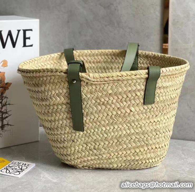 Best Design Loewe Basket Tote Bag in Palm Leaf and Calfskin L90814 Green