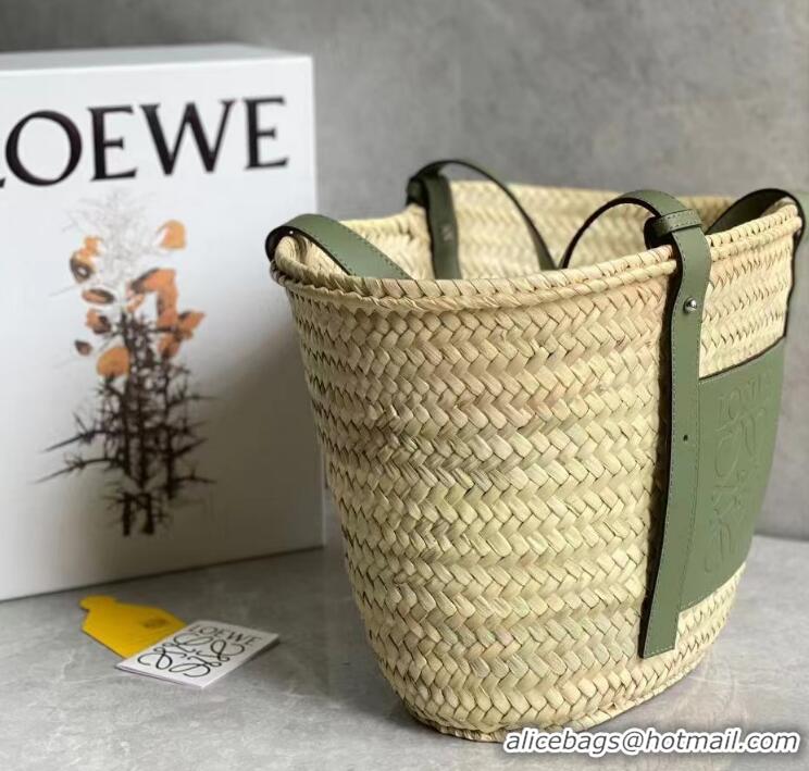 Best Design Loewe Basket Tote Bag in Palm Leaf and Calfskin L90814 Green