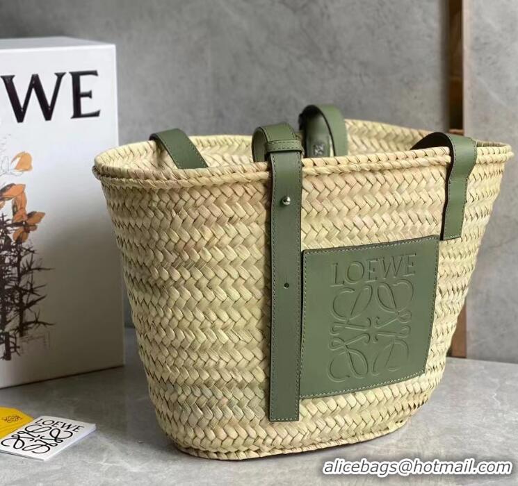 Best Design Loewe Basket Tote Bag in Palm Leaf and Calfskin L90814 Green