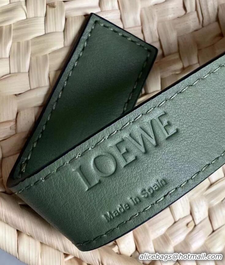 Best Design Loewe Basket Tote Bag in Palm Leaf and Calfskin L90814 Green