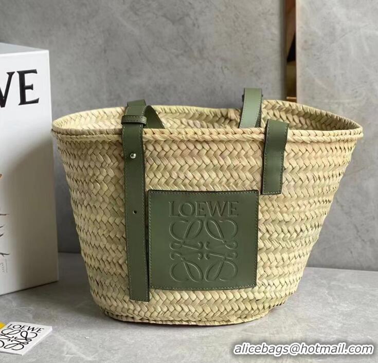 Best Design Loewe Basket Tote Bag in Palm Leaf and Calfskin L90814 Green