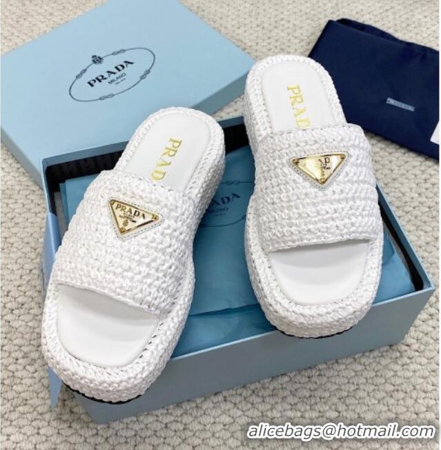 Best Grade Prada Crochet Platform Slide Sandals 4cm White 061003