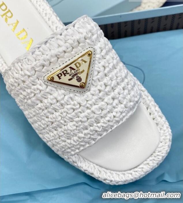 Best Grade Prada Crochet Platform Slide Sandals 4cm White 061003