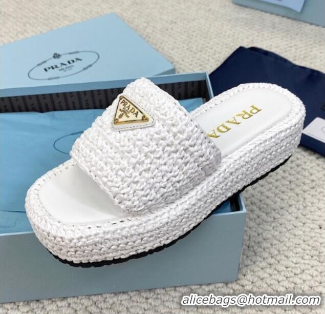 Best Grade Prada Crochet Platform Slide Sandals 4cm White 061003