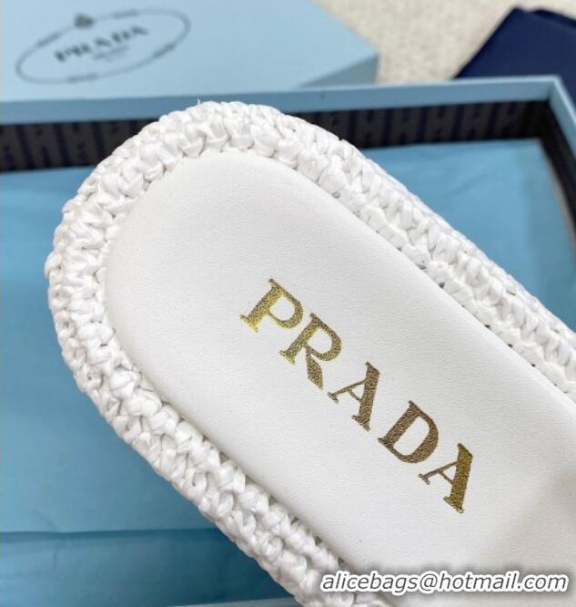 Best Grade Prada Crochet Platform Slide Sandals 4cm White 061003