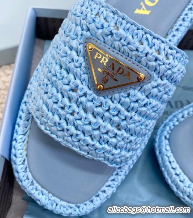 Good Looking Prada Crochet Platform Slide Sandals 4cm Blue 061005