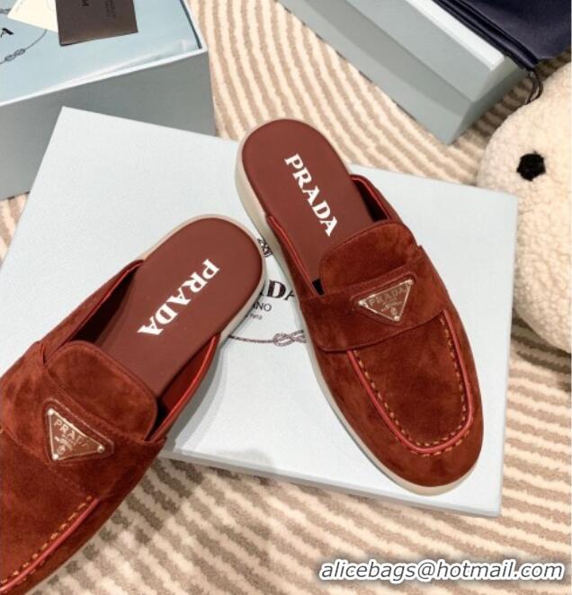 Good Product Prada Suede Sabots Flat Mules Brown 1D270N 612100