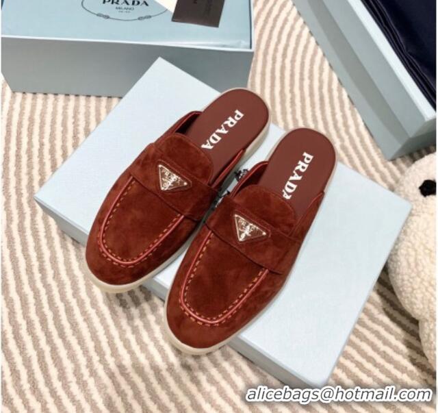 Good Product Prada Suede Sabots Flat Mules Brown 1D270N 612100