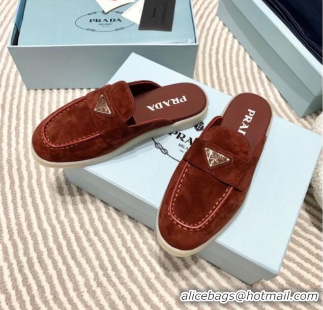 Good Product Prada Suede Sabots Flat Mules Brown 1D270N 612100