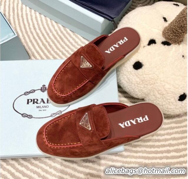 Good Product Prada Suede Sabots Flat Mules Brown 1D270N 612100