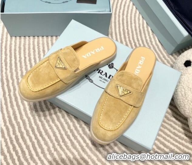 Pretty Style Prada Suede Sabots Flat Mules Apricot 1D270N 612101