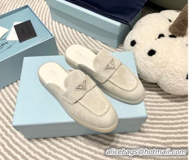 1:1 aaaaa Prada Suede Sabots Flat Mules White 1D270N 612103