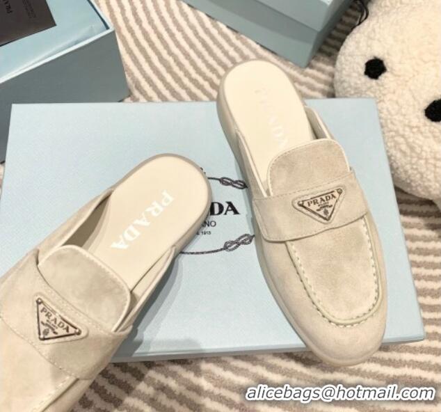 1:1 aaaaa Prada Suede Sabots Flat Mules White 1D270N 612103