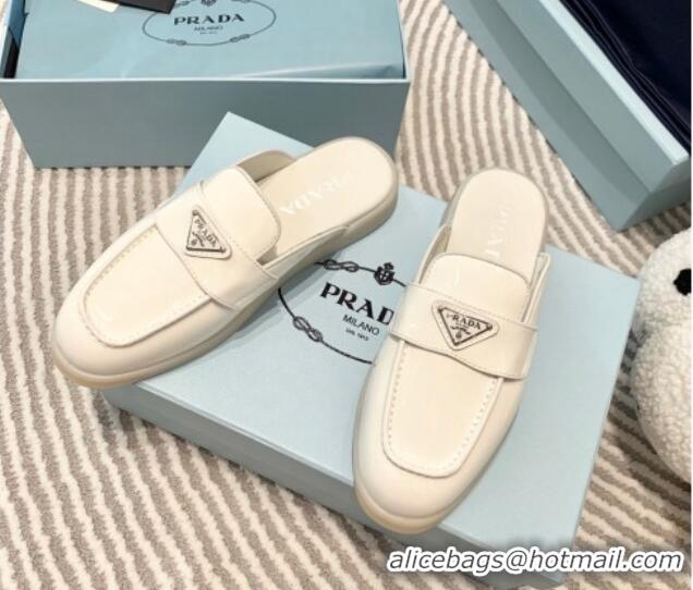 Low Cost Prada Patent Leather Sabots Flat Mules White 1D270N 612106