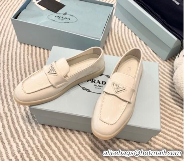 Best Product Prada Patent Leather Loafers White 1D222N 612109