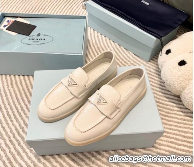 Best Product Prada Patent Leather Loafers White 1D222N 612109