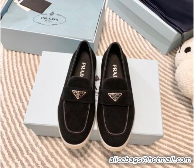 Luxurious Prada Suede Loafers Black 1D222N 612110