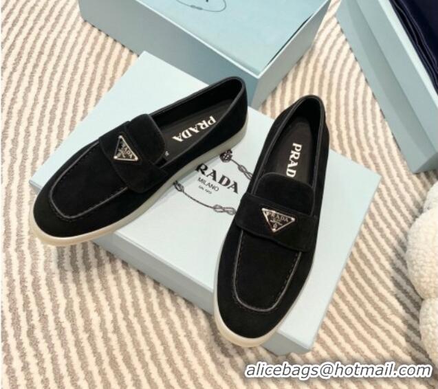 Luxurious Prada Suede Loafers Black 1D222N 612110