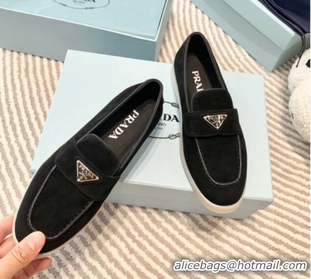 Luxurious Prada Suede Loafers Black 1D222N 612110