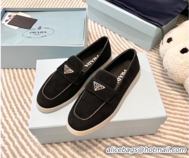 Luxurious Prada Suede Loafers Black 1D222N 612110