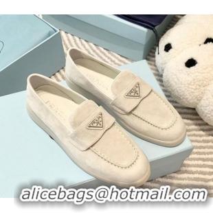 Good Quality Prada Suede Loafers White 1D222N 612111