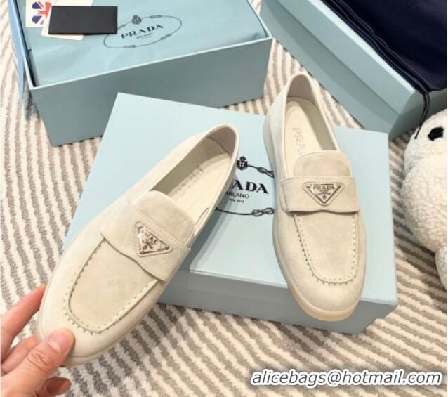 Good Quality Prada Suede Loafers White 1D222N 612111