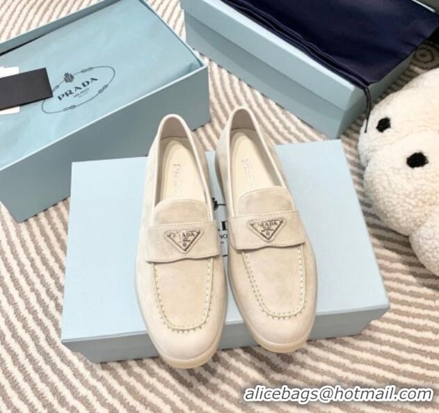 Good Quality Prada Suede Loafers White 1D222N 612111