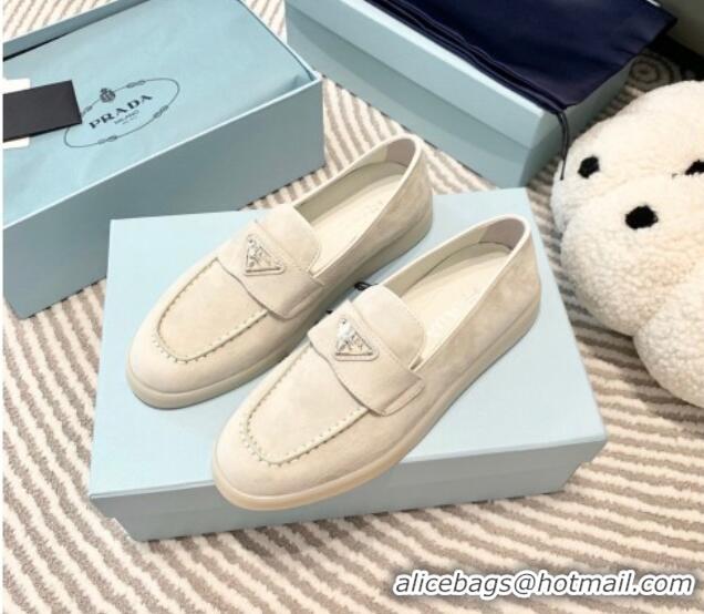 Good Quality Prada Suede Loafers White 1D222N 612111