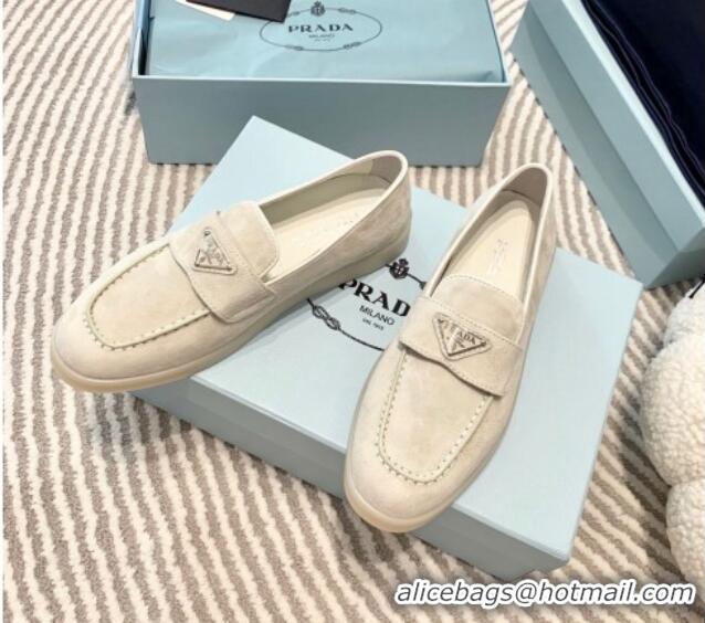 Good Quality Prada Suede Loafers White 1D222N 612111