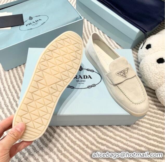 Good Quality Prada Suede Loafers White 1D222N 612111