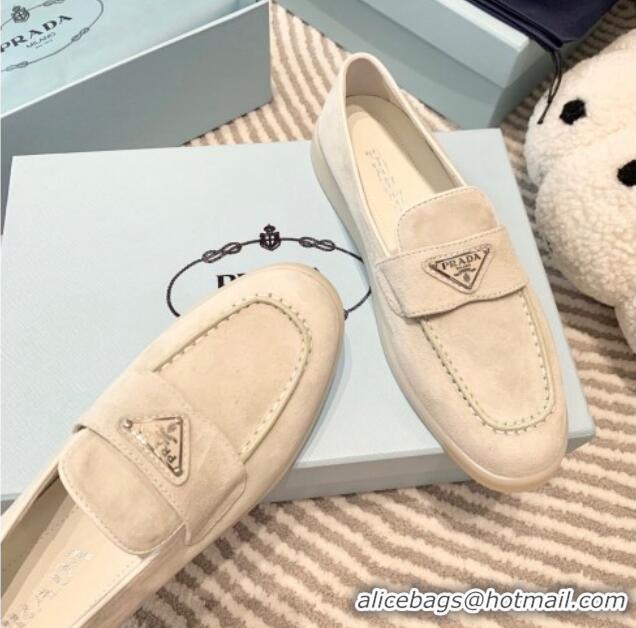 Good Quality Prada Suede Loafers White 1D222N 612111