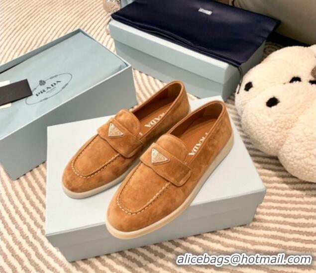 Grade Prada Suede Loafers Camel Brown 1D222N 612112