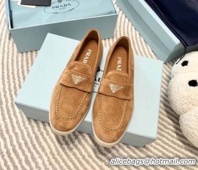 Grade Prada Suede Loafers Camel Brown 1D222N 612112