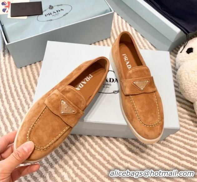 Grade Prada Suede Loafers Camel Brown 1D222N 612112