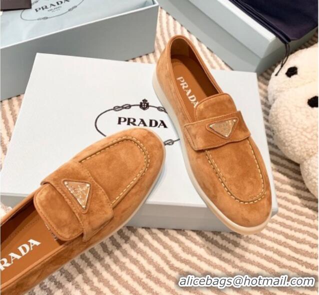 Grade Prada Suede Loafers Camel Brown 1D222N 612112