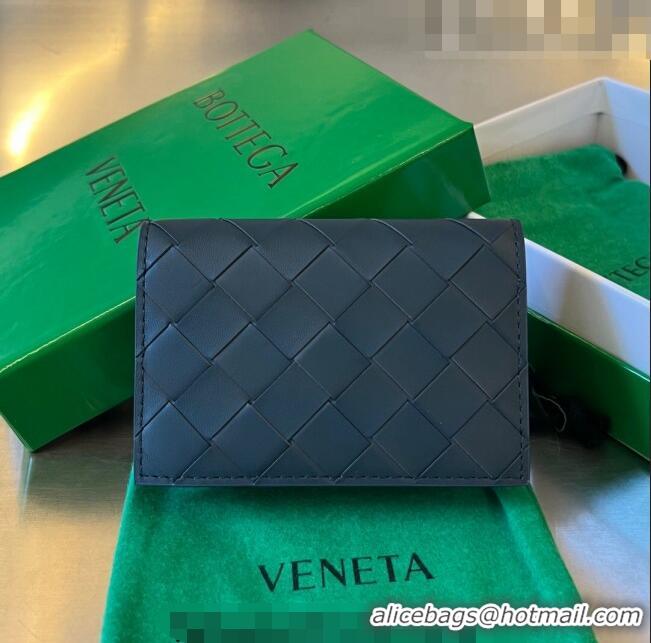 Super Quality Bottega Veneta Intrecciato Leather Business Card Case Wallet 605720 Dark Blue 2023