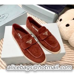 Stylish Prada Suede Loafers Brown 1D222N 612115