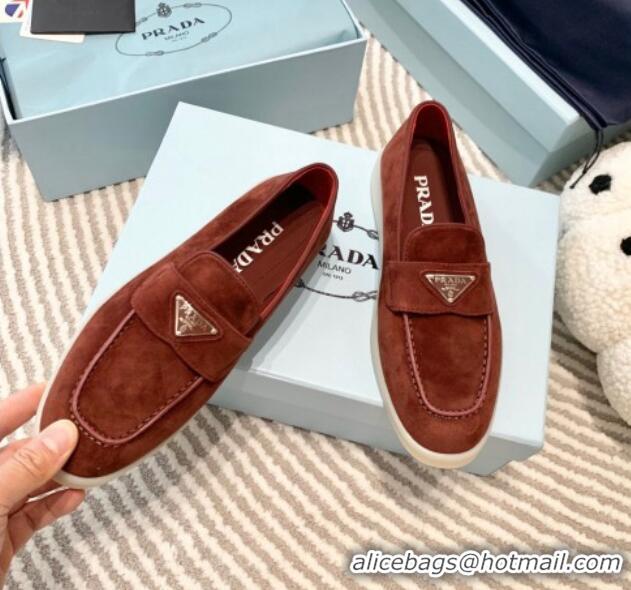 Stylish Prada Suede Loafers Brown 1D222N 612115