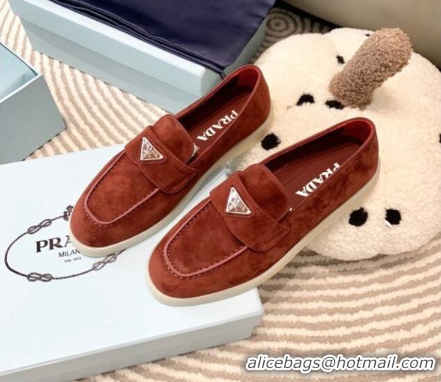 Stylish Prada Suede Loafers Brown 1D222N 612115