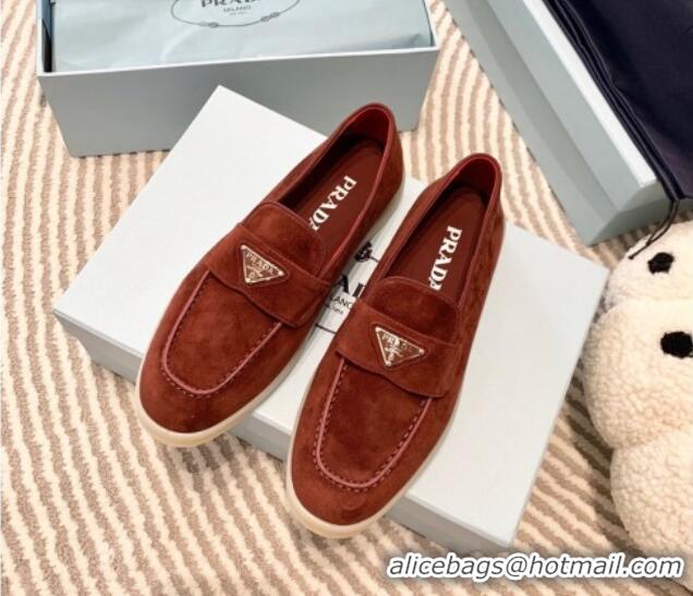 Stylish Prada Suede Loafers Brown 1D222N 612115