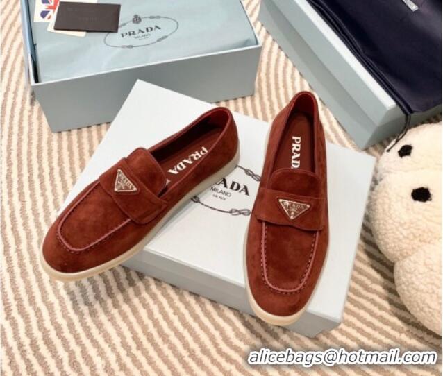 Stylish Prada Suede Loafers Brown 1D222N 612115